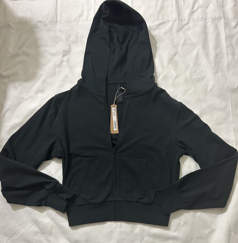 Skims NWT Cotton Jersey Zip Up Slim Hoodie Soot Size Small